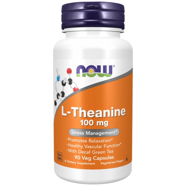 NOW Foods L-Theanine – L-теанин 100 mg със зелен чай, 90 растителни капсули