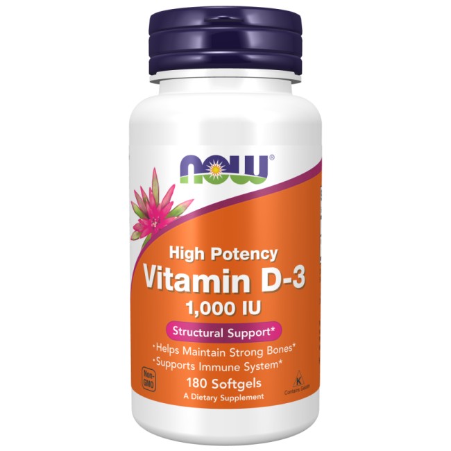 NOW Foods Vitamin D3 1000 IU (25 µg), 180 софтгел капсули